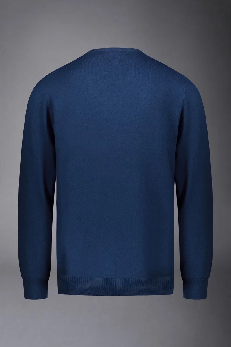 Doppelganger Blue Men's roundneck wool and cotton sweater - Royal for Men | Best Price UAE
