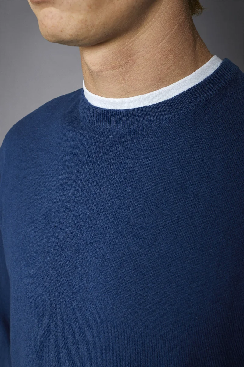 Doppelganger Blue Men's roundneck wool and cotton sweater - Royal for Men | Best Price UAE