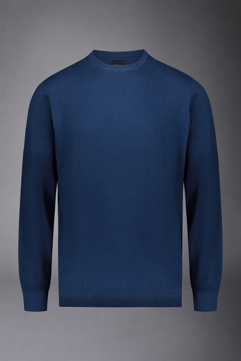 Doppelganger Blue Men's roundneck wool and cotton sweater - Royal for Men | Best Price UAE