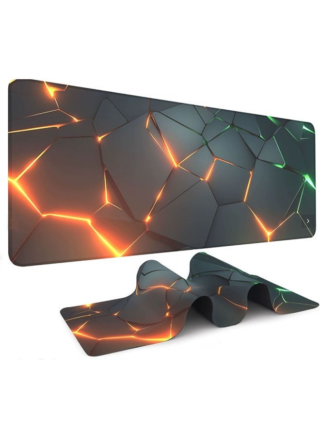 Beauenty - 3D Geometry Desk Pad Mouse Pad Colorful Crack Cool Extended Gaming Mouse Pad Mat with Stitched Edge Non-Slip Base Big Mouse Pad Office Computer Keyboard Laptop Home 800*300*3mm - Image 1
