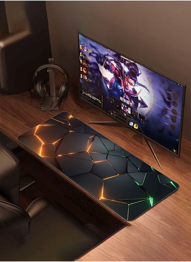 Beauenty - 3D Geometry Desk Pad Mouse Pad Colorful Crack Cool Extended Gaming Mouse Pad Mat with Stitched Edge Non-Slip Base Big Mouse Pad Office Computer Keyboard Laptop Home 800*300*3mm - Image 1