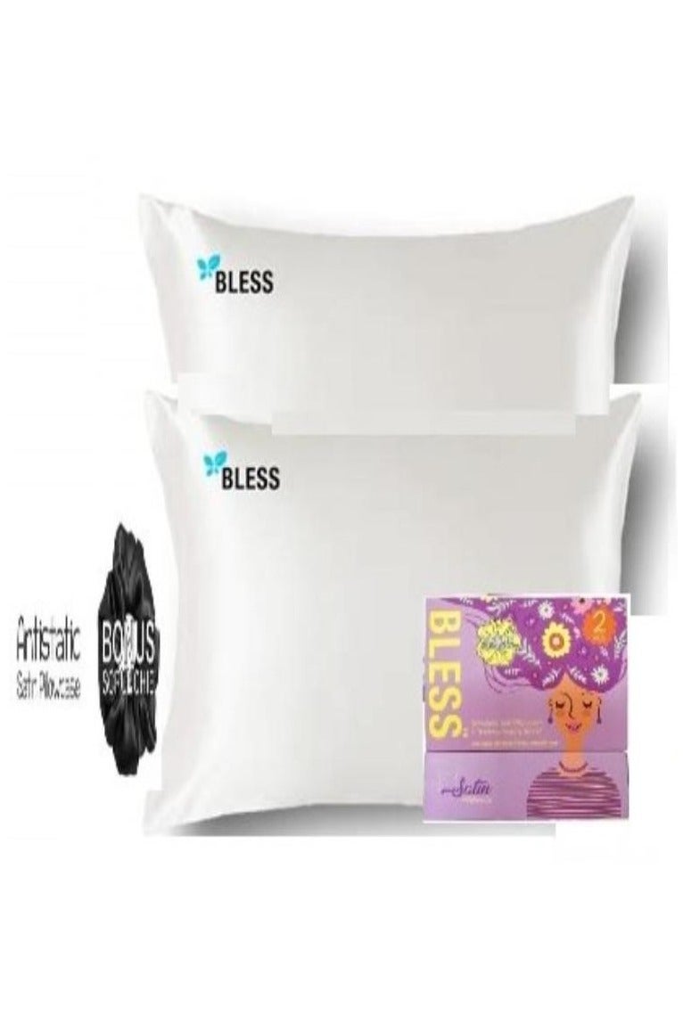 بليس غطاء وسادة ناعم من الساتان ستان ابيض70x50سم 2 قطعه