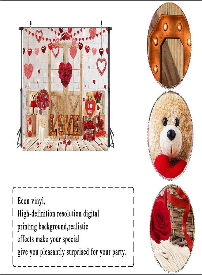 LTLYH 7x5ft Valentine's Day Photography Backdrops White Brick Wall Wood Door and Red Rose Flower Love Heart Background Birthday Baby Shower Party Decorations Portrait Photo Booth 249 - Image 3