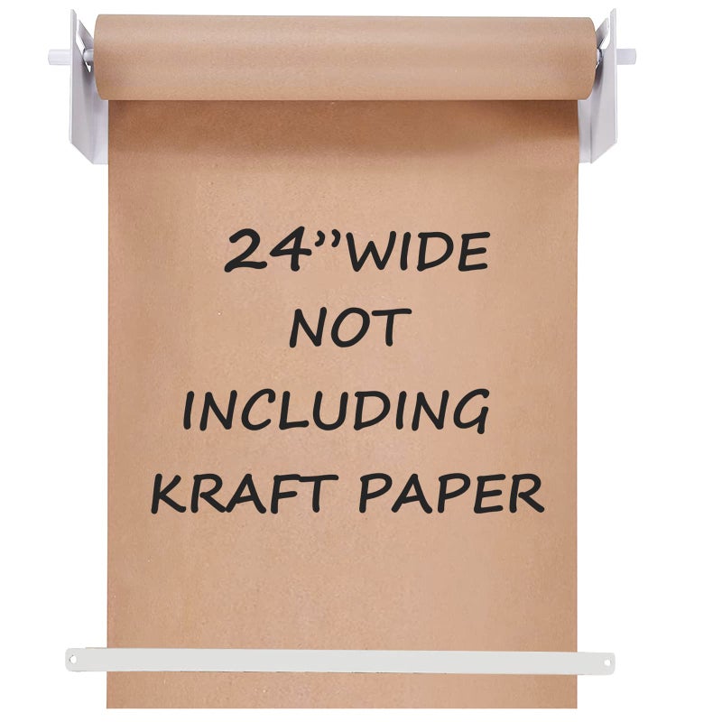 Fitous 24Kraft Paper Dispenser Holder Wall Mount HeavyDuty Paper Cutter Butcher Paper Dispenser to Do Lists DIY Drawing Taking Note Artwork Daily Special White