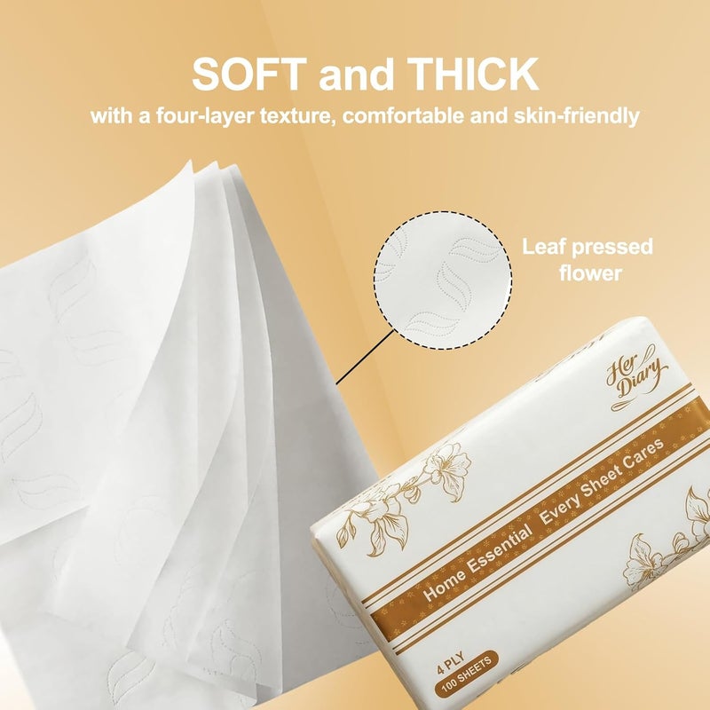 Her Diary HerDiary Bulk 4-Ply Facial Tissues, 50 Packs (100 Pulls/Pack), Extra Thick & Absorbent Everyday Paper, 100% Virgin Wood Pulp, Large Family Stock Up Value Pack - Image 4