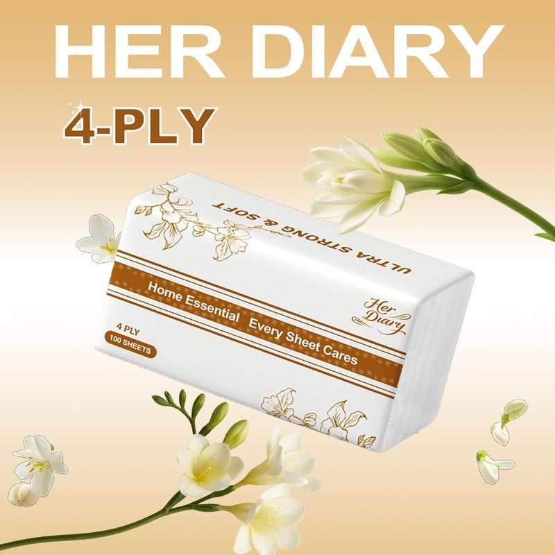 Her Diary HerDiary Bulk 4-Ply Facial Tissues, 50 Packs (100 Pulls/Pack), Extra Thick & Absorbent Everyday Paper, 100% Virgin Wood Pulp, Large Family Stock Up Value Pack - Image 3