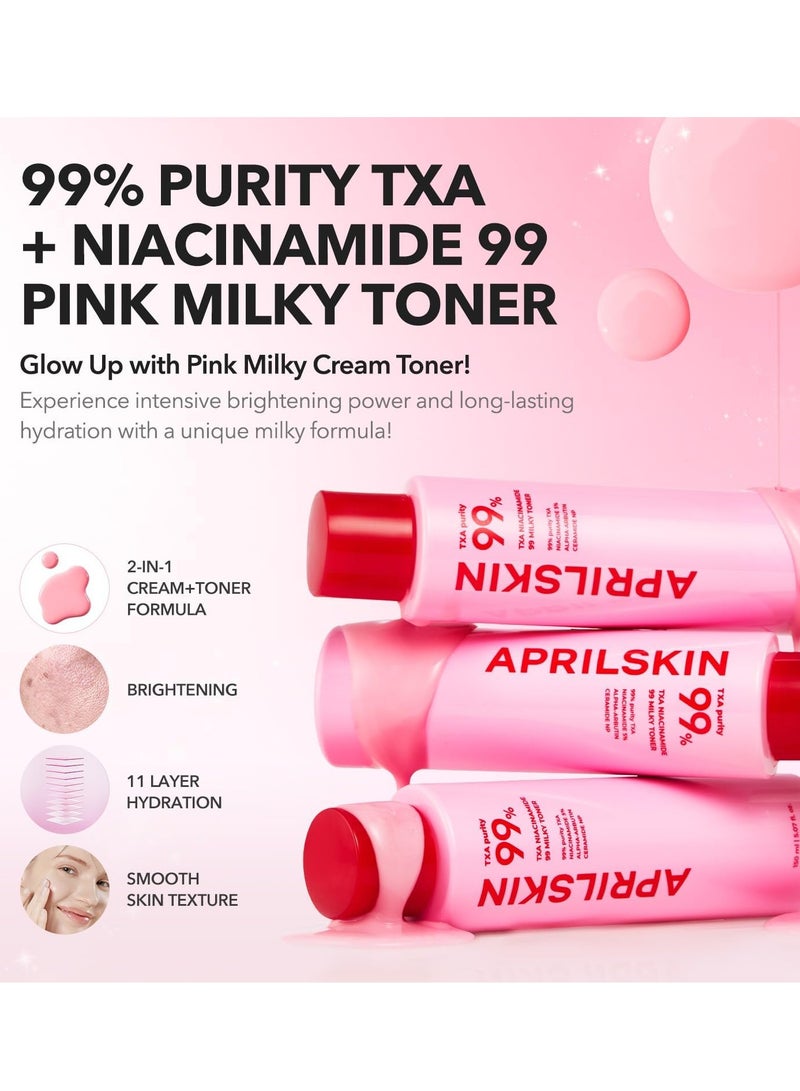 APRILSKIN APRILSKIN TXA+Niacinamide 99 Pink Milky Toner | 99% High-Purity TXA 3%+ Niacinamide 5% for Brightening | Highly Concentrated Cream Toner | Deep Moisturizing Formula for Dull Skin | 5.07 fl.oz. - Image 2