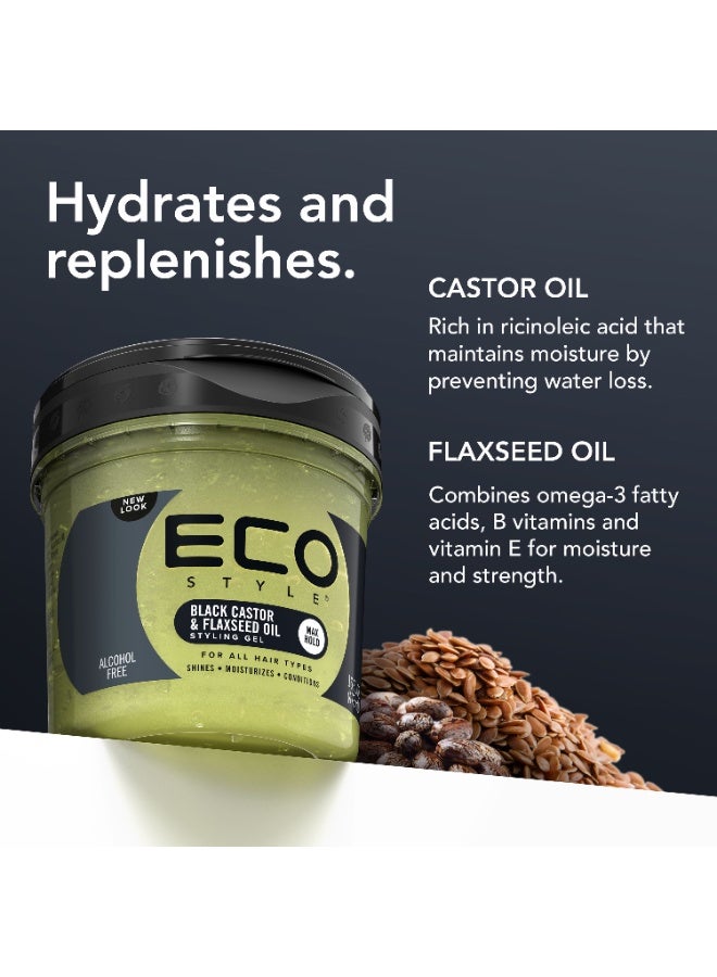 إيكو ستايل جل تصفيف الشعر إيكو ستايل بزيت الخروع الأسود وبذور الكتان، 16 أونصة - جل ترطيب الشعر، خالي من الكحول، يحافظ على ثبات الشعر، ويمنحه مظهرًا طبيعيًا ومحميًا، ويمنحه تصفيفة شعر مجعدة. - Image 3