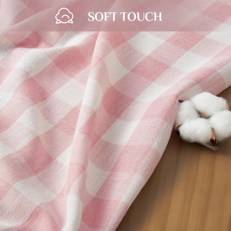 Softalker Pink Gingham Tablecloth Rectangle, Outdoor Linen Cotton Checkered Table Cloth with Tassel, Heavy Duty Wrinkle Free Buffalo Plaid Table Cover for Easter Dining Spring Party - 55 x 84 Inch - Image 3