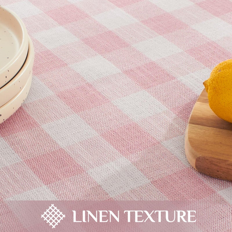 Softalker Pink Gingham Tablecloth Rectangle, Outdoor Linen Cotton Checkered Table Cloth with Tassel, Heavy Duty Wrinkle Free Buffalo Plaid Table Cover for Easter Dining Spring Party - 55 x 84 Inch - Image 5