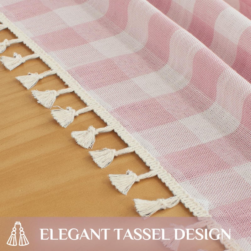 Softalker Pink Gingham Tablecloth Rectangle, Outdoor Linen Cotton Checkered Table Cloth with Tassel, Heavy Duty Wrinkle Free Buffalo Plaid Table Cover for Easter Dining Spring Party - 55 x 84 Inch - Image 4