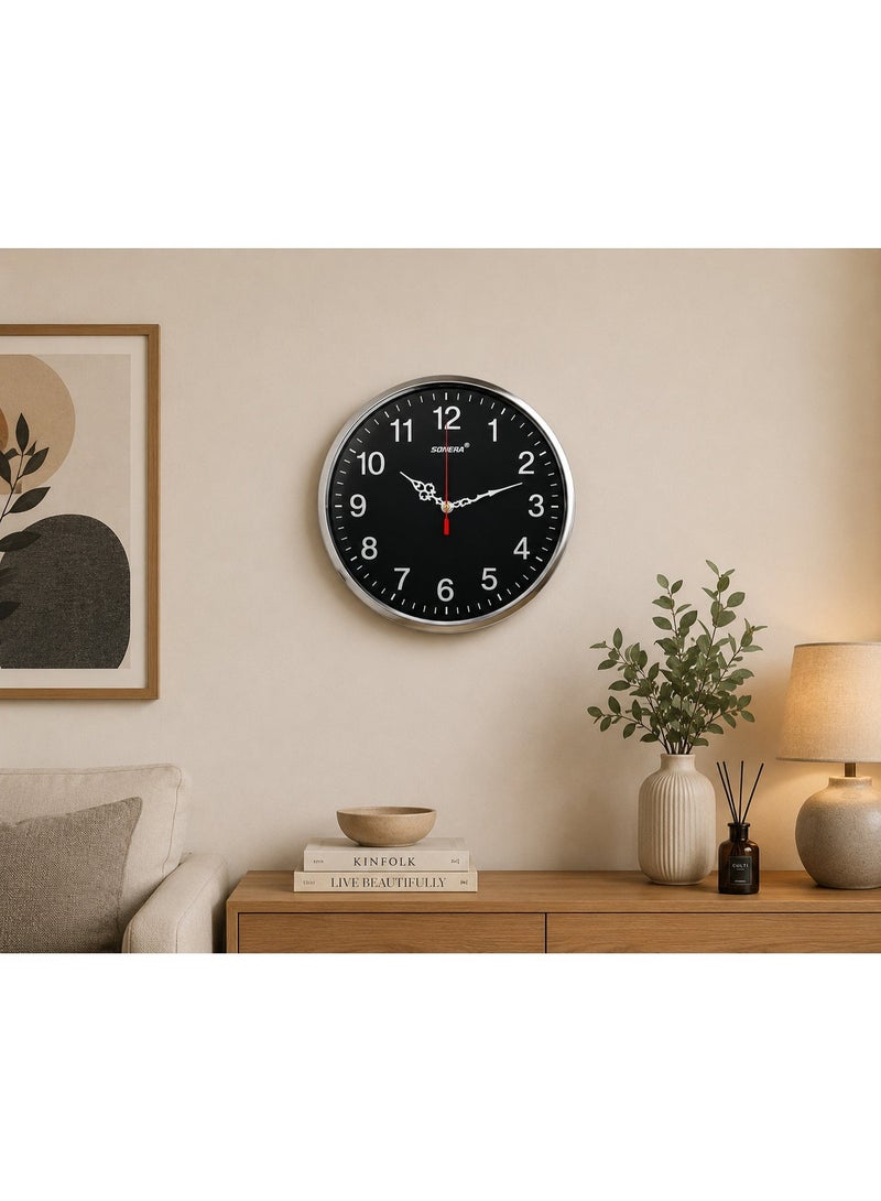 SONERA 32 cm Round Wall Clock in Black– Elegant Modern Wall Clock for Home and Office Décor - Image 2
