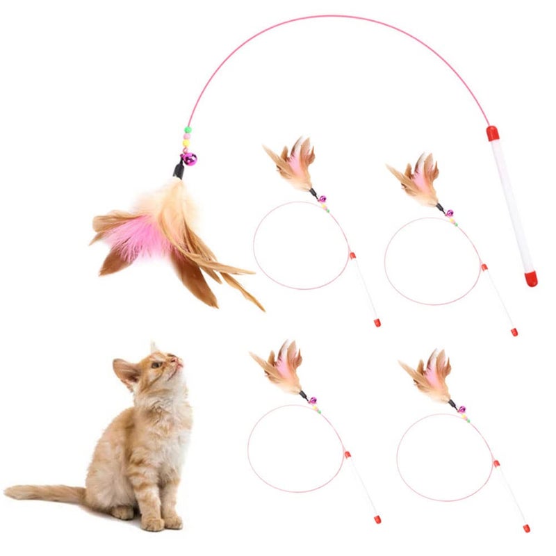 5-Piece Cat Teaser Wand Set - Interactive Feather Wand Toys with Bell for Cats (Small Breeds)