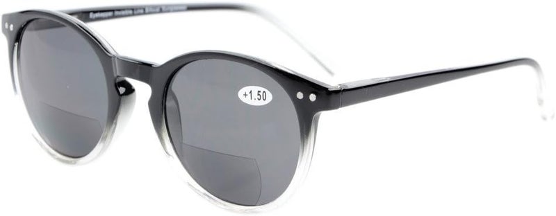 Eyekepper Keyhole Style Spring Hinge Round Bifocal Sunglasses Sun Reader Black Clear +2.5 - Image 1