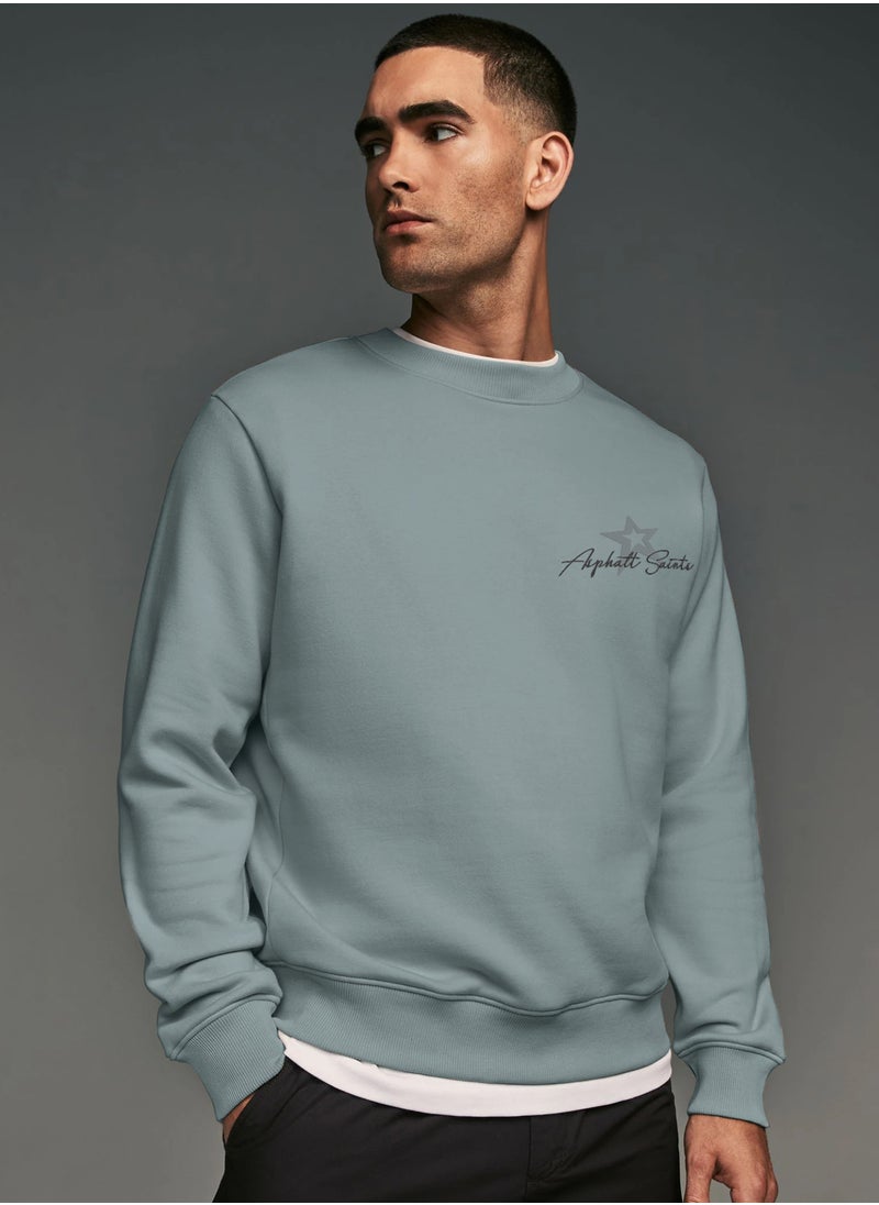 Maniac Maniac Men Printed Round Neck Full Sleeve Light Grey Cotton Fleece Oversized Sweatshirt  - Image 1