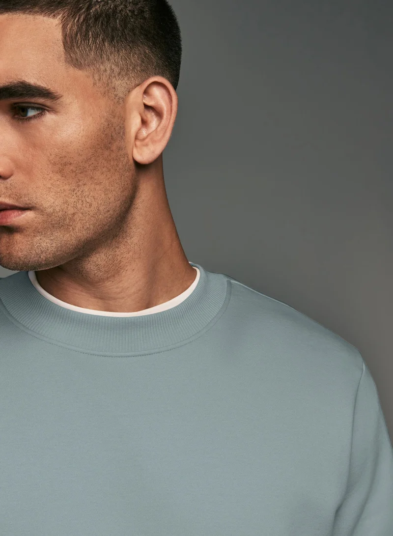 Maniac Maniac Men Printed Round Neck Full Sleeve Light Grey Cotton Fleece Oversized Sweatshirt