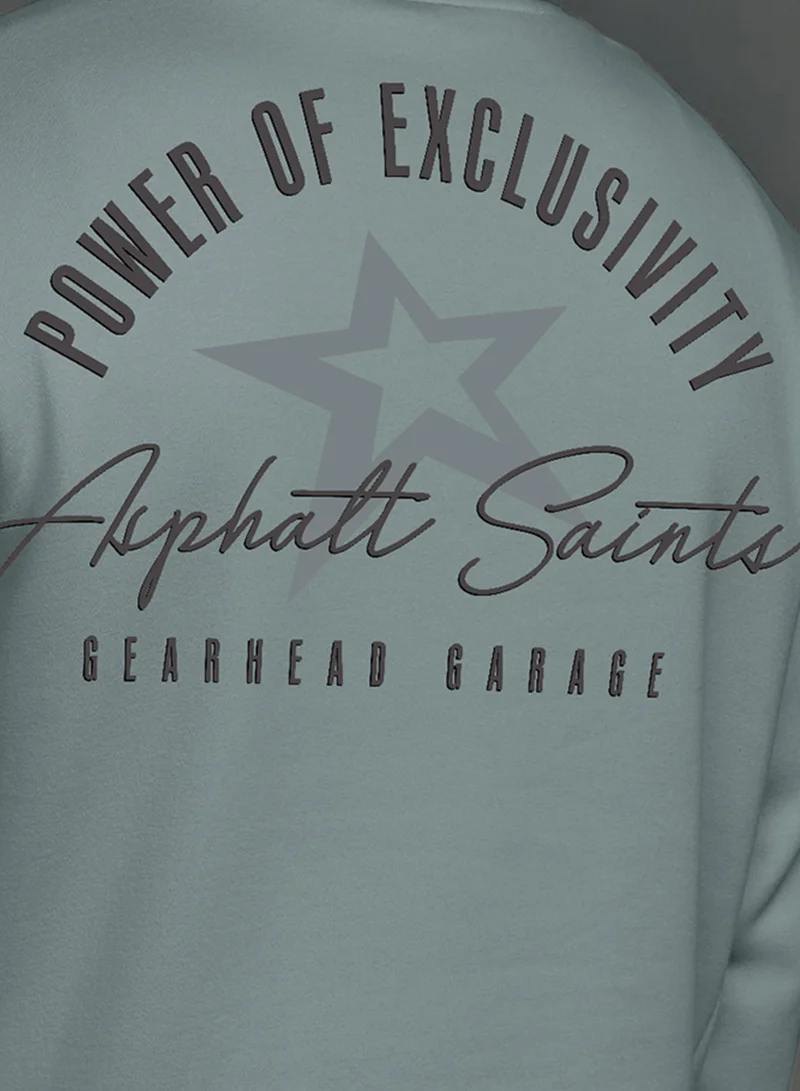 Maniac Maniac Men Printed Round Neck Full Sleeve Light Grey Cotton Fleece Oversized Sweatshirt
