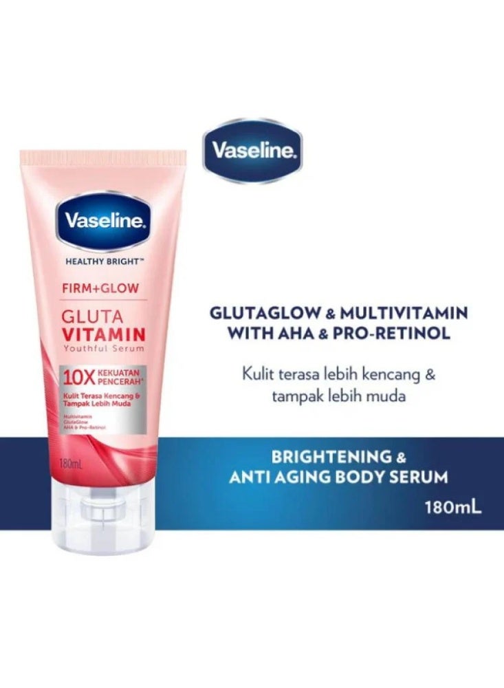 Vaseline Healthy Bright Firm + Glow Gluta Vitamin Youthful Body Serum with 10x Brightening Power, 180ml - Image 2