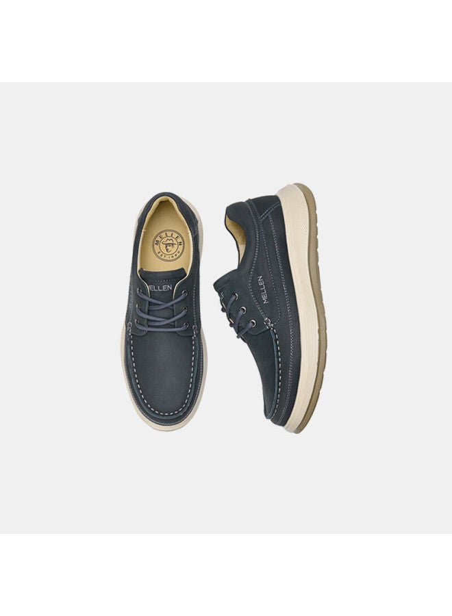 Mellen Soft Sole Lace-up Casual Leather Shoes Versatile Comfortable Breathable Durable Dad Shoes Mu767811 Blue Size 44 - Image 2