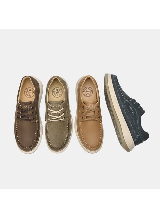 Mellen Soft Sole Lace-up Casual Leather Shoes Versatile Comfortable Breathable Durable Dad Shoes Mu767811 Blue Size 44 - Image 4
