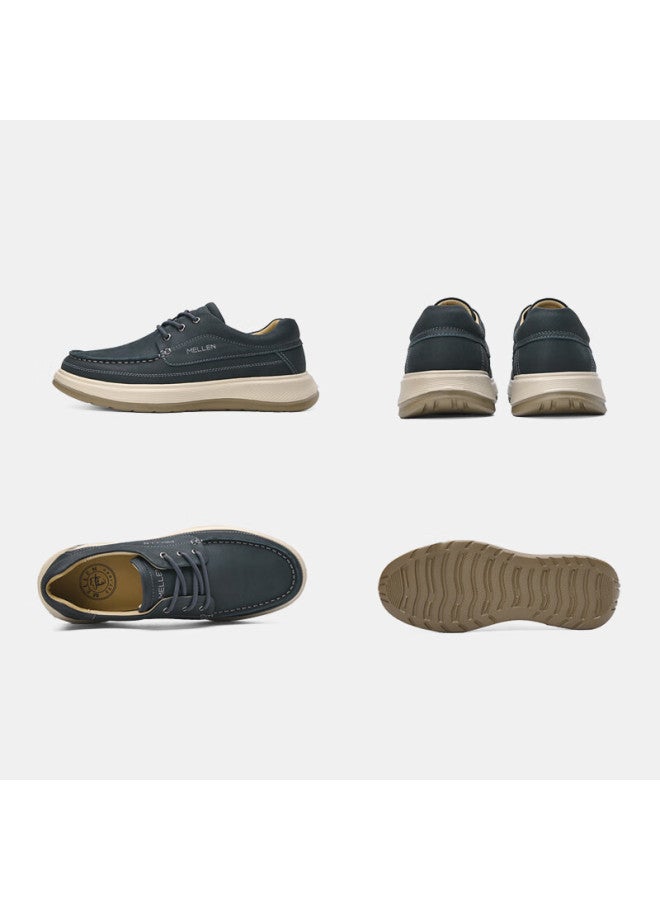 Mellen Soft Sole Lace-up Casual Leather Shoes Versatile Comfortable Breathable Durable Dad Shoes Mu767811 Blue Size 44 - Image 3