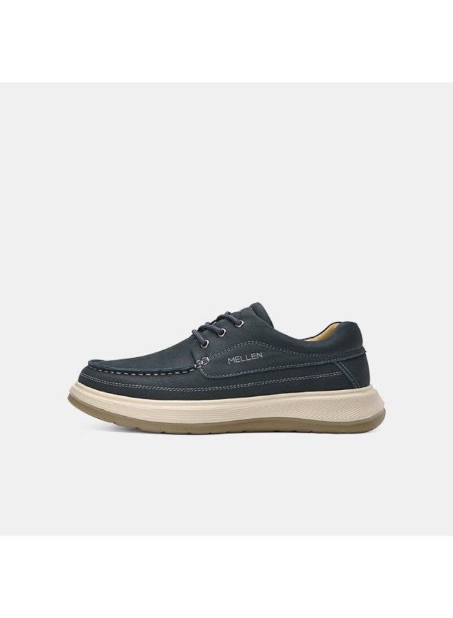 Mellen Soft Sole Lace-up Casual Leather Shoes Versatile Comfortable Breathable Durable Dad Shoes Mu767811 Blue Size 44 - Image 1