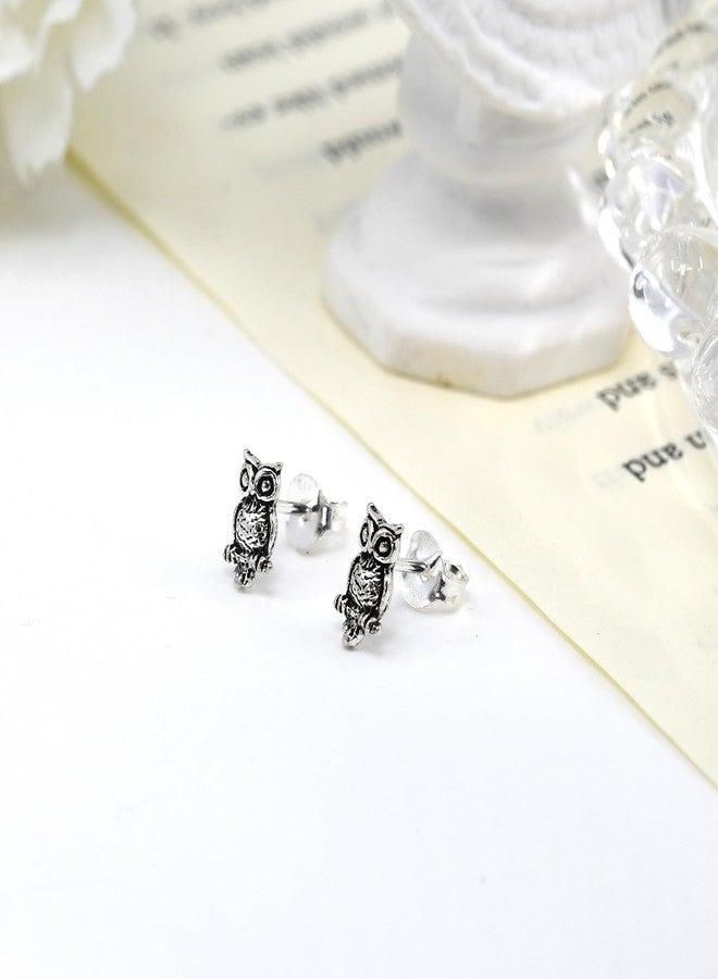 ايرافيدا أقراط صغيرة مرصعة بالفضة الإسترلينية بتصميم بوهيمي عتيق من إيرافيدا على شكل بومة ليلية | أقراط صغيرة مرصعة بالفضة الإسترلينية | أقراط على شكل بومة - Image 3