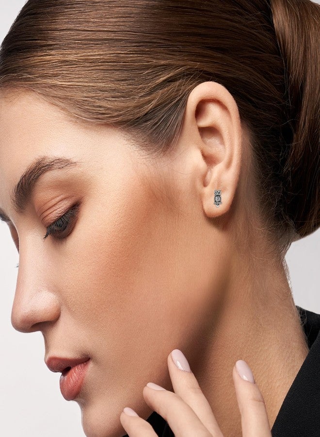 ايرافيدا أقراط صغيرة مرصعة بالفضة الإسترلينية بتصميم بوهيمي عتيق من إيرافيدا على شكل بومة ليلية | أقراط صغيرة مرصعة بالفضة الإسترلينية | أقراط على شكل بومة - Image 5