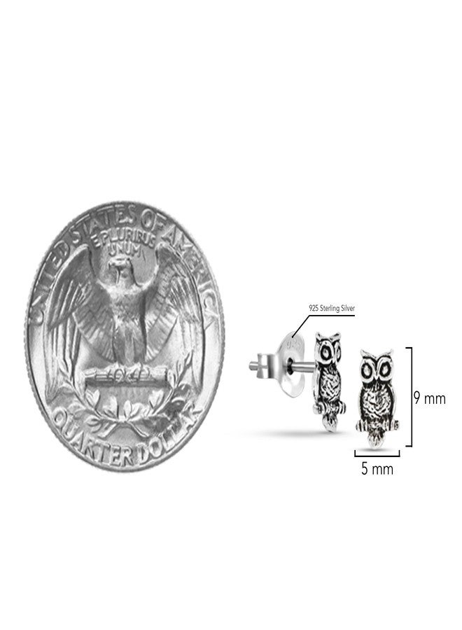 ايرافيدا أقراط صغيرة مرصعة بالفضة الإسترلينية بتصميم بوهيمي عتيق من إيرافيدا على شكل بومة ليلية | أقراط صغيرة مرصعة بالفضة الإسترلينية | أقراط على شكل بومة - Image 4