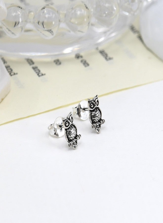 ايرافيدا أقراط صغيرة مرصعة بالفضة الإسترلينية بتصميم بوهيمي عتيق من إيرافيدا على شكل بومة ليلية | أقراط صغيرة مرصعة بالفضة الإسترلينية | أقراط على شكل بومة - Image 2