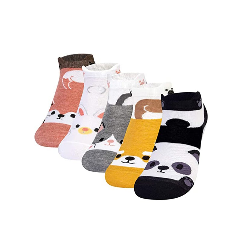 Barakah 5 Pairs Cute Cotton Socks Short Funny Animal Design Low Socks for Girl Boy Women and Man - Image 1