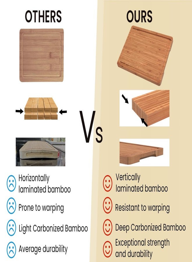 Fibogollo Bamboo Cutting Boards Serving Board Set, Bamboo Chopping Boards with Juice Groove for Kitchen Meal Prep and Serving (set of 3) - Image 3
