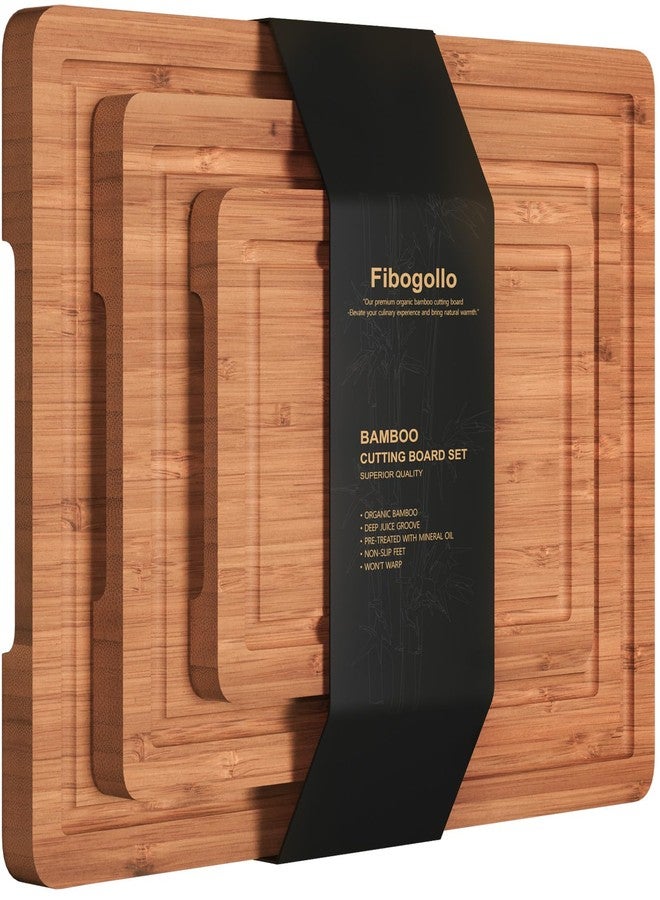Fibogollo Bamboo Cutting Boards Serving Board Set, Bamboo Chopping Boards with Juice Groove for Kitchen Meal Prep and Serving (set of 3) - Image 1