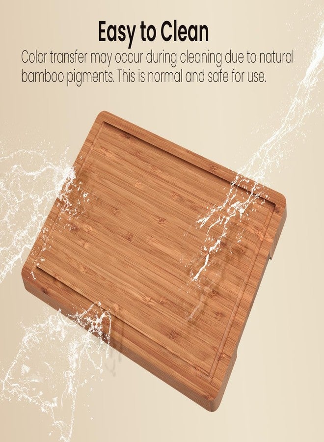 Fibogollo Bamboo Cutting Boards Serving Board Set, Bamboo Chopping Boards with Juice Groove for Kitchen Meal Prep and Serving (set of 3) - Image 4