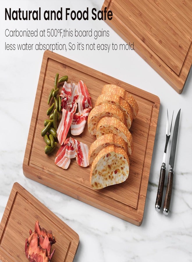Fibogollo Bamboo Cutting Boards Serving Board Set, Bamboo Chopping Boards with Juice Groove for Kitchen Meal Prep and Serving (set of 3) - Image 2