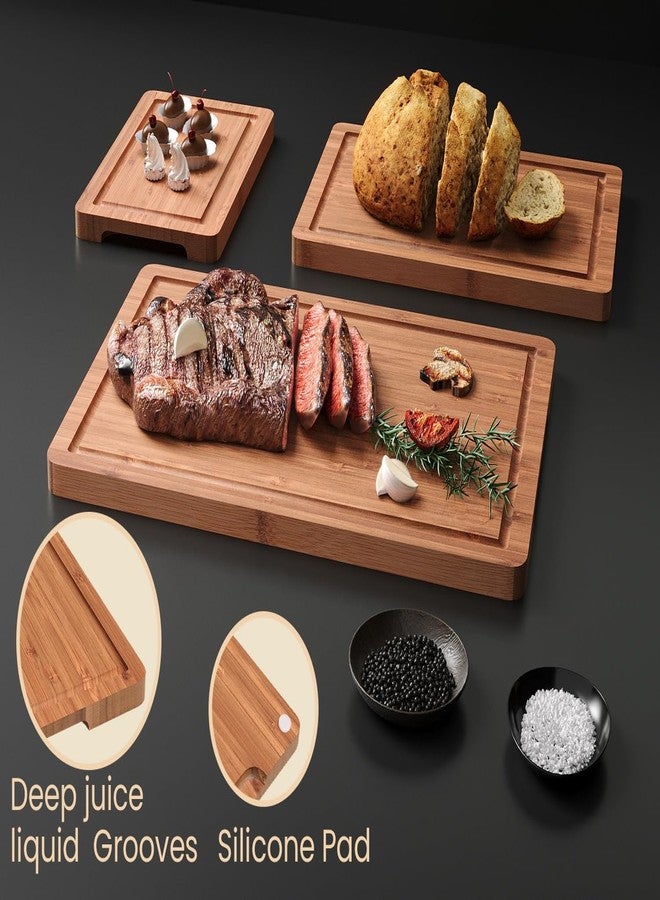 Fibogollo Bamboo Cutting Boards Serving Board Set, Bamboo Chopping Boards with Juice Groove for Kitchen Meal Prep and Serving (set of 3) - Image 5