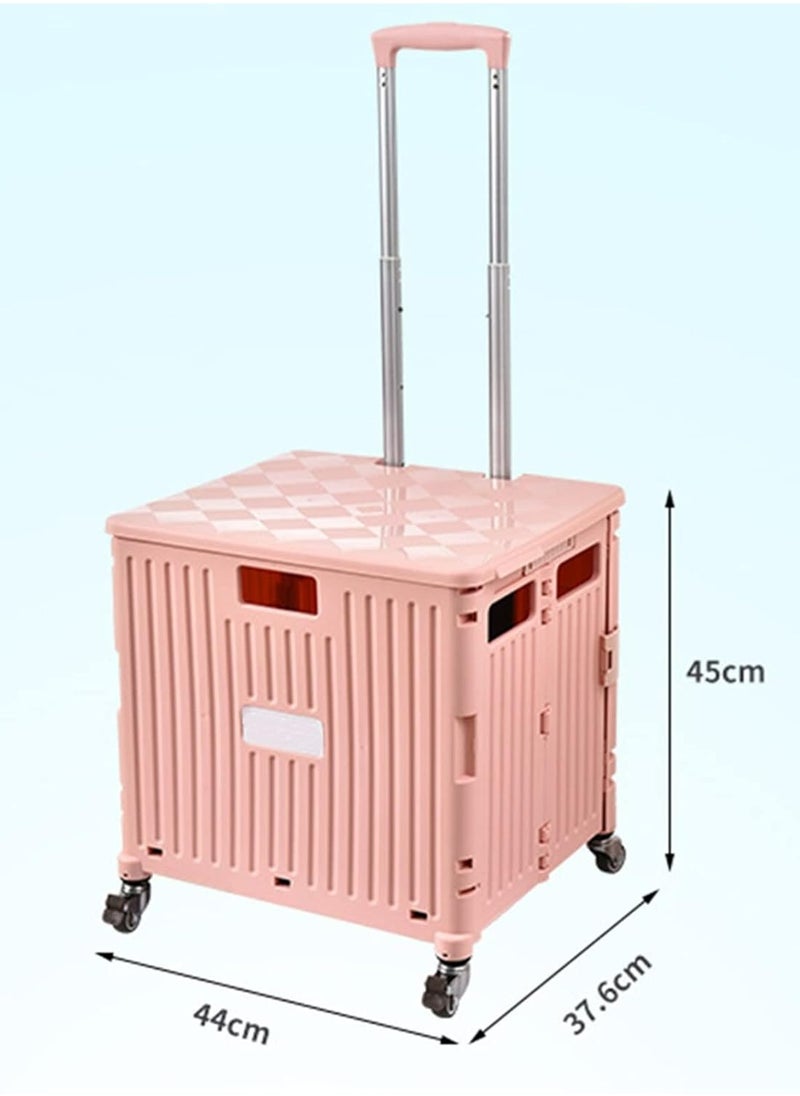 Generic - Foldable Plastic Shopping Trolley Cart with Storage Box | Portable Utility Trolley for Groceries, Travel, Office & Home Use, Lightweight with Durable Wheels, Compact Foldable Design - Image 1