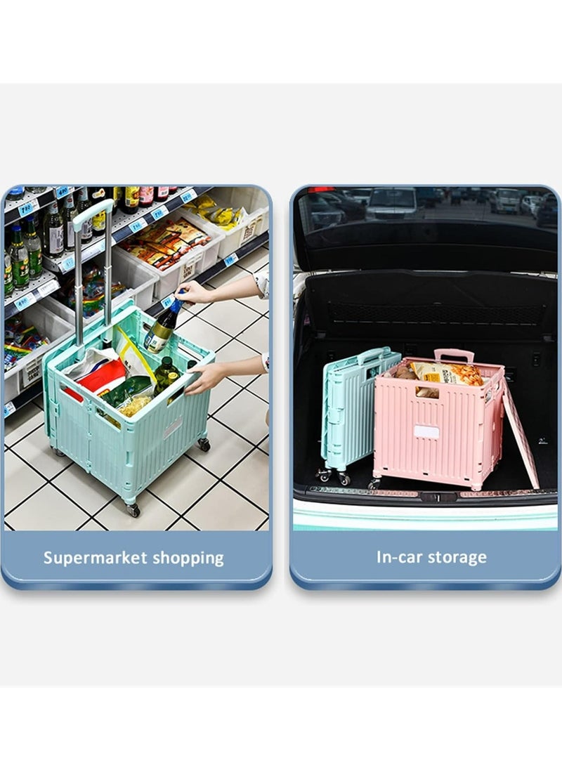Generic - Foldable Plastic Shopping Trolley Cart with Storage Box | Portable Utility Trolley for Groceries, Travel, Office & Home Use, Lightweight with Durable Wheels, Compact Foldable Design - Image 1