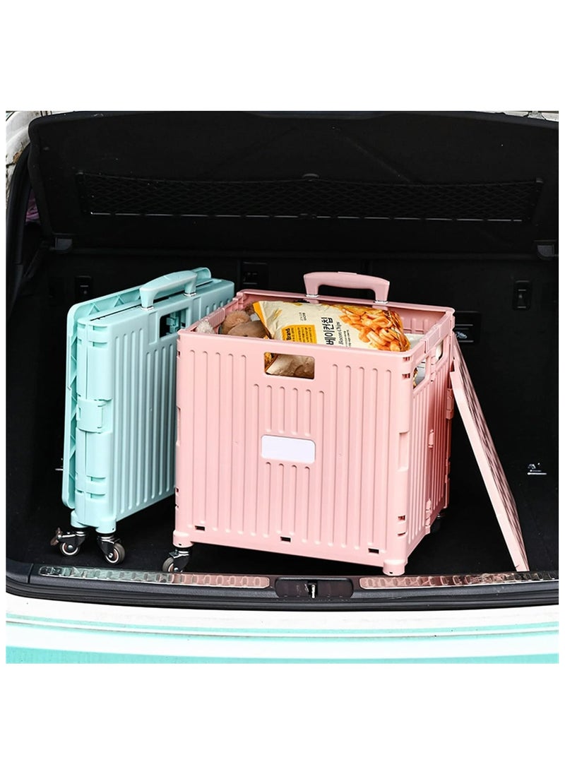 Generic - Foldable Plastic Shopping Trolley Cart with Storage Box | Portable Utility Trolley for Groceries, Travel, Office & Home Use, Lightweight with Durable Wheels, Compact Foldable Design - Image 1
