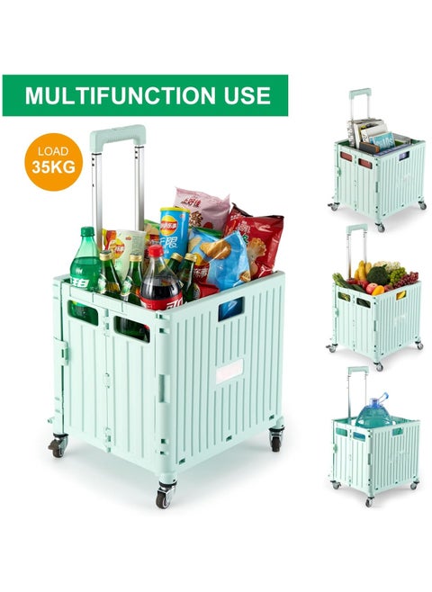 Foldable Plastic Shopping Trolley Cart with Storage Box | Portable Utility Trolley for Groceries, Travel, Office & Home Use, Lightweight with Durable Wheels, Compact Foldable Design