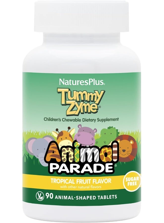NaturesPlus ناتشرز بلس أنيمال باريد مصدر الحياة مكمل هضمي للأطفال - نكهة الفواكه الاستوائية - 90 قرص على شكل حيوانات - يحتوي على بروبيوتيك حي - نباتي، خالي من الغلوتين - 90 حصة - Image 1