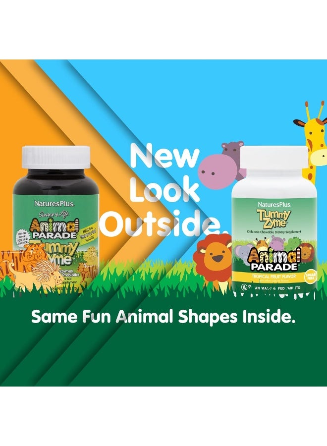 NaturesPlus ناتشرز بلس أنيمال باريد مصدر الحياة مكمل هضمي للأطفال - نكهة الفواكه الاستوائية - 90 قرص على شكل حيوانات - يحتوي على بروبيوتيك حي - نباتي، خالي من الغلوتين - 90 حصة - Image 2