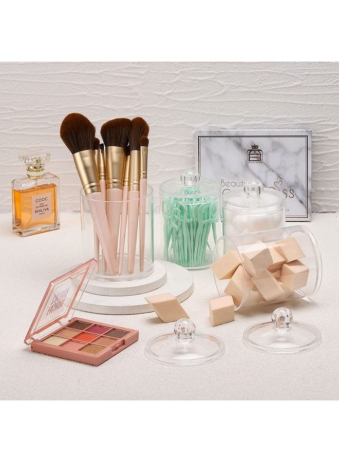 BluBasket 2 Pcs 10 Oz Cotton Swab Ball Pad Holder ,Transparent Plastic Jars with Lids ,Clear Makeup Organizer for Cotton Swab ,Cotton Ball ,Cotton Rounds , Floss Picks - Image 4