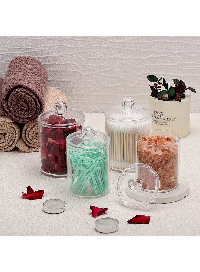 BluBasket 2 Pcs 10 Oz Cotton Swab Ball Pad Holder ,Transparent Plastic Jars with Lids ,Clear Makeup Organizer for Cotton Swab ,Cotton Ball ,Cotton Rounds , Floss Picks - Image 2