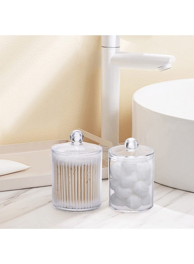BluBasket 2 Pcs 10 Oz Cotton Swab Ball Pad Holder ,Transparent Plastic Jars with Lids ,Clear Makeup Organizer for Cotton Swab ,Cotton Ball ,Cotton Rounds , Floss Picks - Image 5