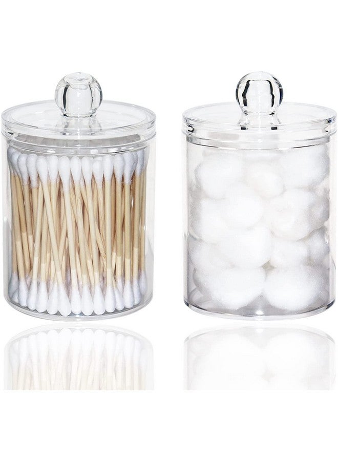 BluBasket 2 Pcs 10 Oz Cotton Swab Ball Pad Holder ,Transparent Plastic Jars with Lids ,Clear Makeup Organizer for Cotton Swab ,Cotton Ball ,Cotton Rounds , Floss Picks - Image 1