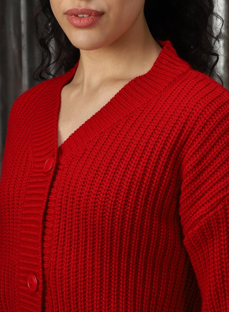 HIGH STAR Women's Red 100% Acrylic Solid Sweater  - Image 5