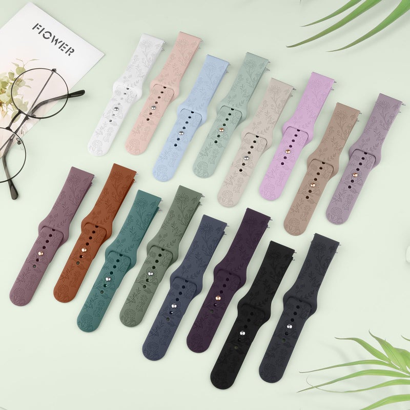 Meliya Veryfit Smart Watch Bands, 22mm Watchbands for IDW13 IDW16 IDW19 IDW26 IDW28 Smartwatch, Floral Engraved Soft Silicone Rubber Sport Replacement Watch Strap for Veryfit (Starlight+Cyan+Taro Purple) - Image 5