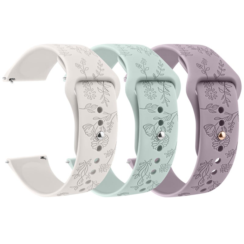 Meliya Veryfit Smart Watch Bands, 22mm Watchbands for IDW13 IDW16 IDW19 IDW26 IDW28 Smartwatch, Floral Engraved Soft Silicone Rubber Sport Replacement Watch Strap for Veryfit (Starlight+Cyan+Taro Purple) - Image 1