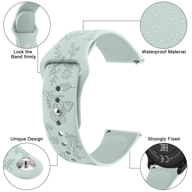 Meliya Veryfit Smart Watch Bands, 22mm Watchbands for IDW13 IDW16 IDW19 IDW26 IDW28 Smartwatch, Floral Engraved Soft Silicone Rubber Sport Replacement Watch Strap for Veryfit (Starlight+Cyan+Taro Purple) - Image 2